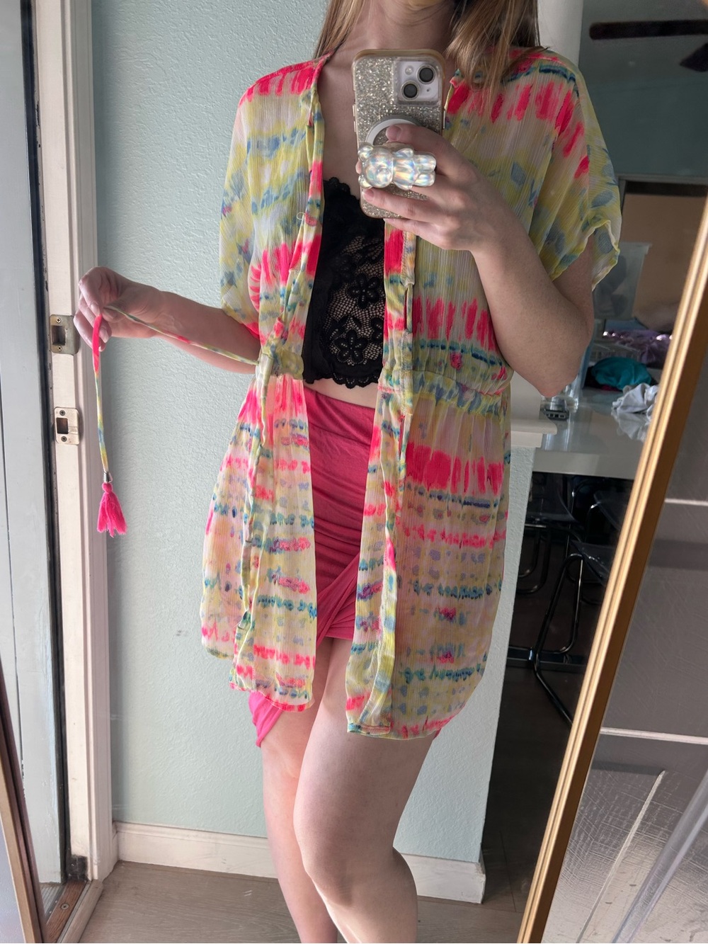 Women’s Bright Tie-Dye Beach Cover-Up - Pink & Yellow